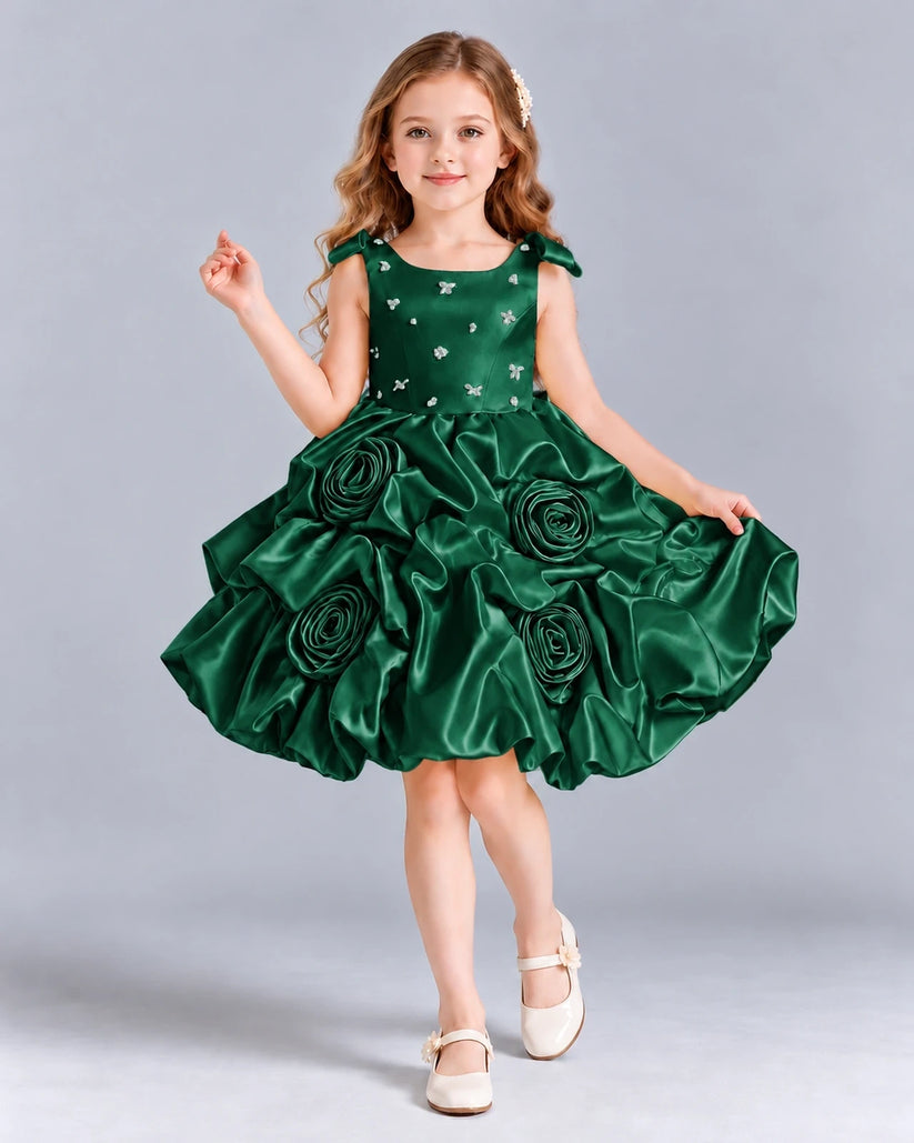 Dark Green Ball Gown Girls Formal Dress Front