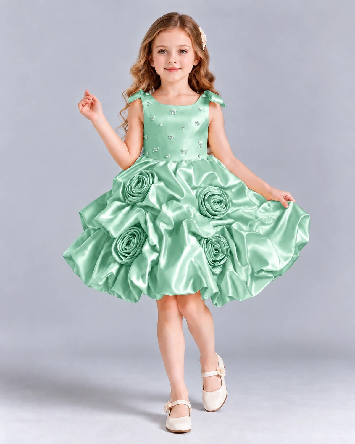 Mint Green Ball Gown Girls Formal Dress Front