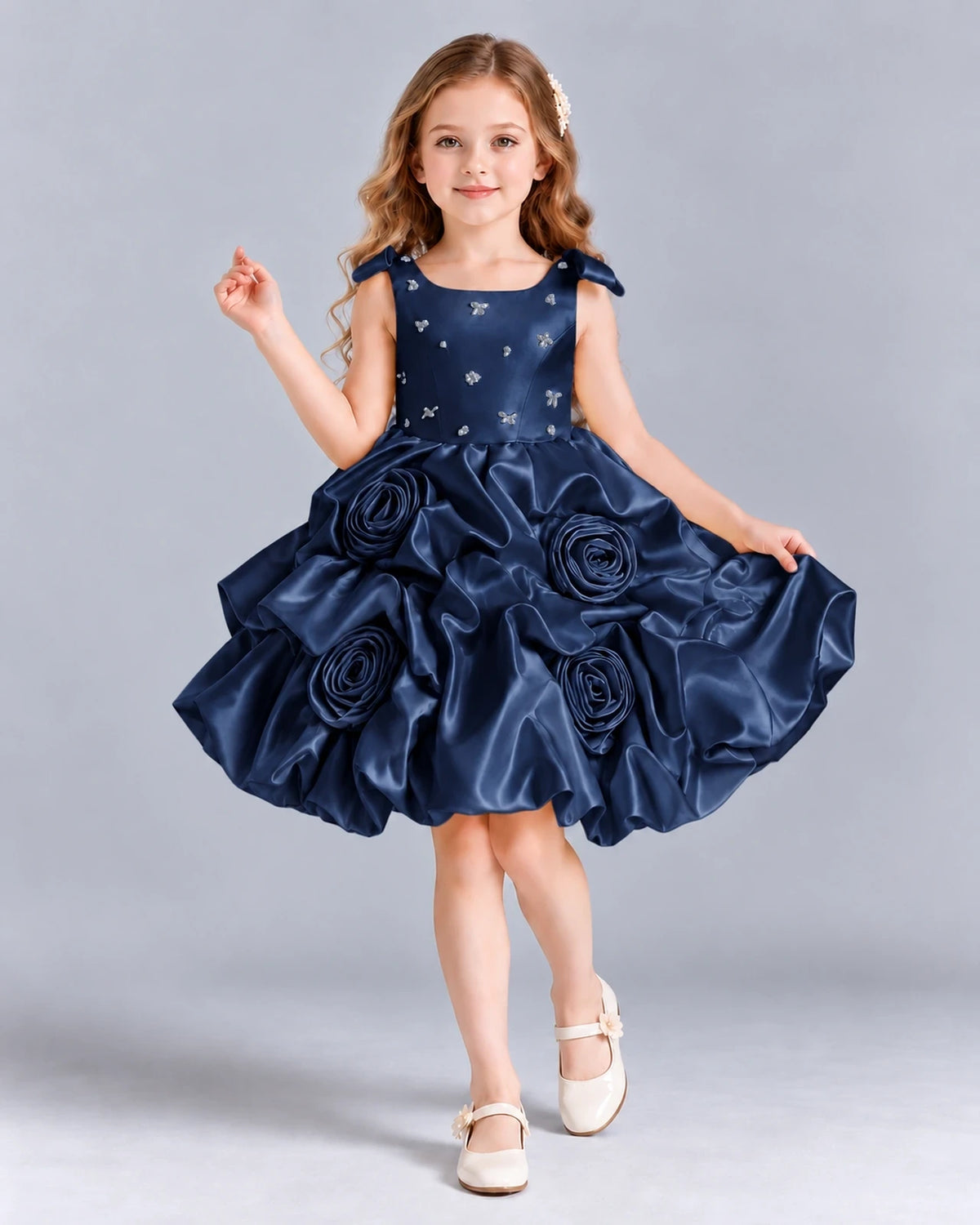Navy Blue Ball Gown Girls Formal Dress Front
