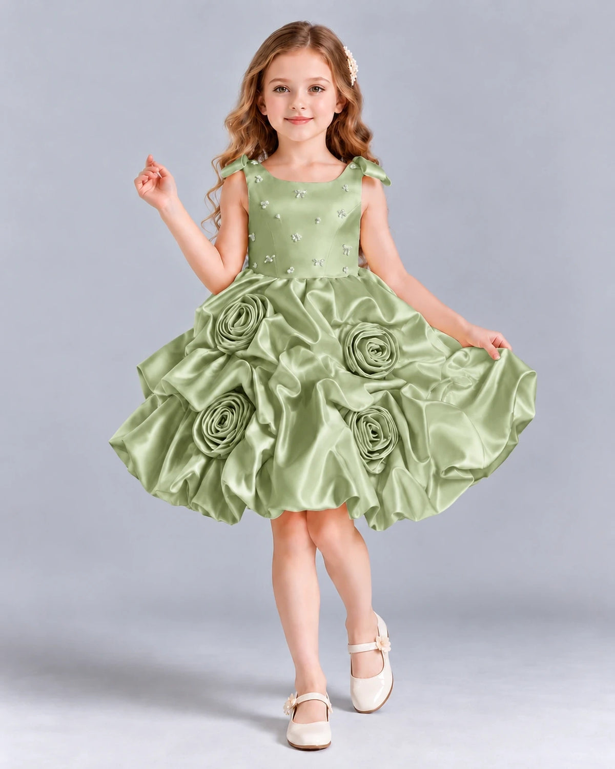 Sage Green Ball Gown Girls Formal Dress Front