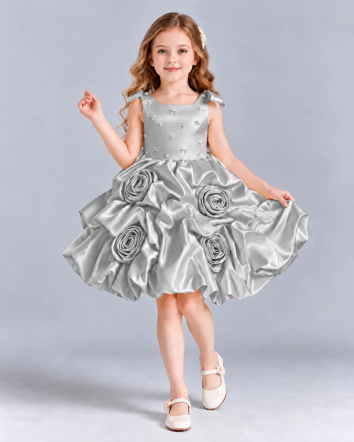 Silver Ball Gown Girls Formal Dress Front