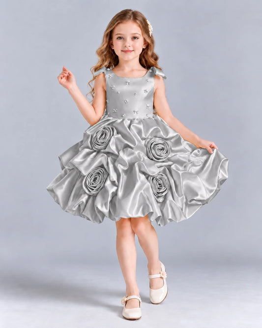 Silver Ball Gown Girls Formal Dress Front