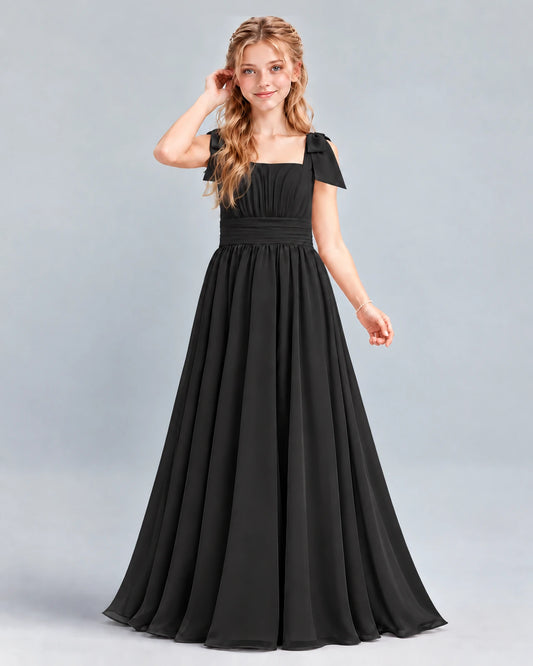 Black A-line Junior Bridesmaid Dress Front