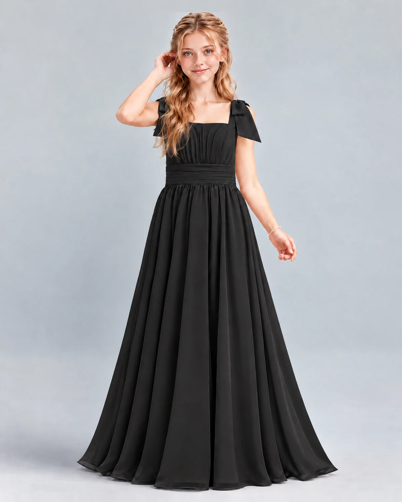 Black A-line Junior Bridesmaid Dress Front