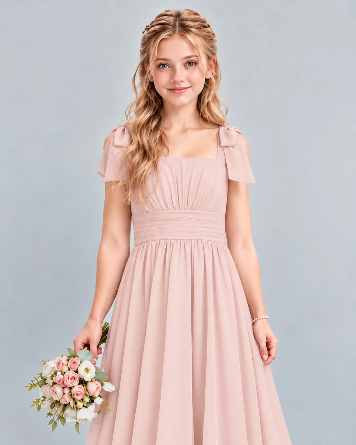 Blush Pink A-line Junior Bridesmaid Dress Detail [Shared]