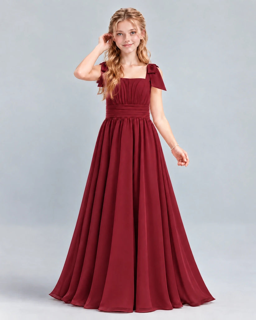 Burgundy A-line Junior Bridesmaid Dress Front