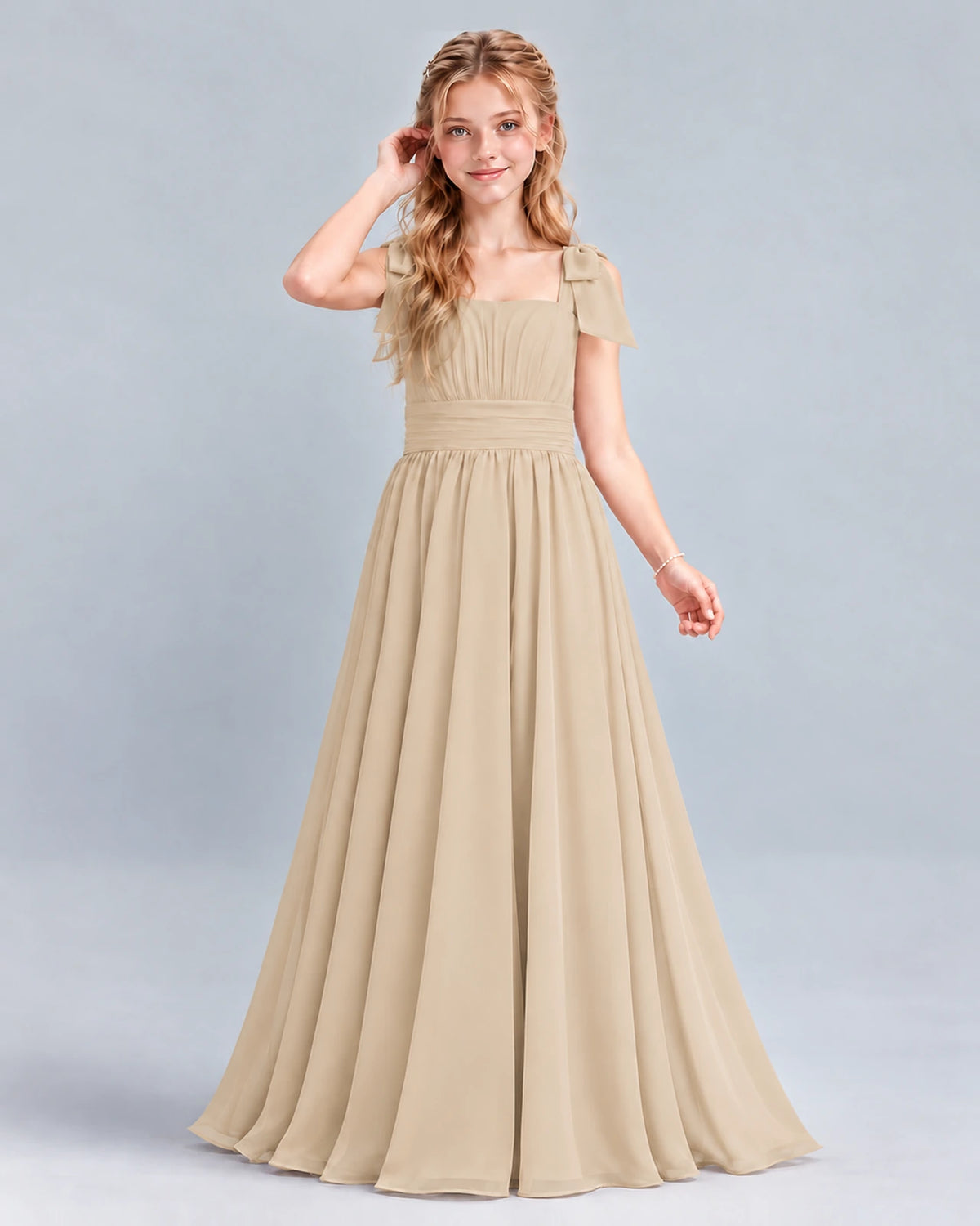 Champagne A-line Junior Bridesmaid Dress Front