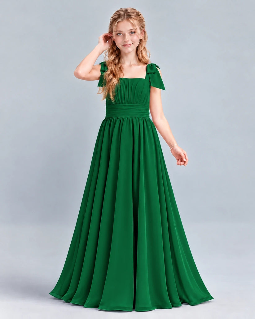 Dark Green A-line Junior Bridesmaid Dress Front