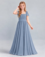 Dusty Blue A-line Junior Bridesmaid Dress Front