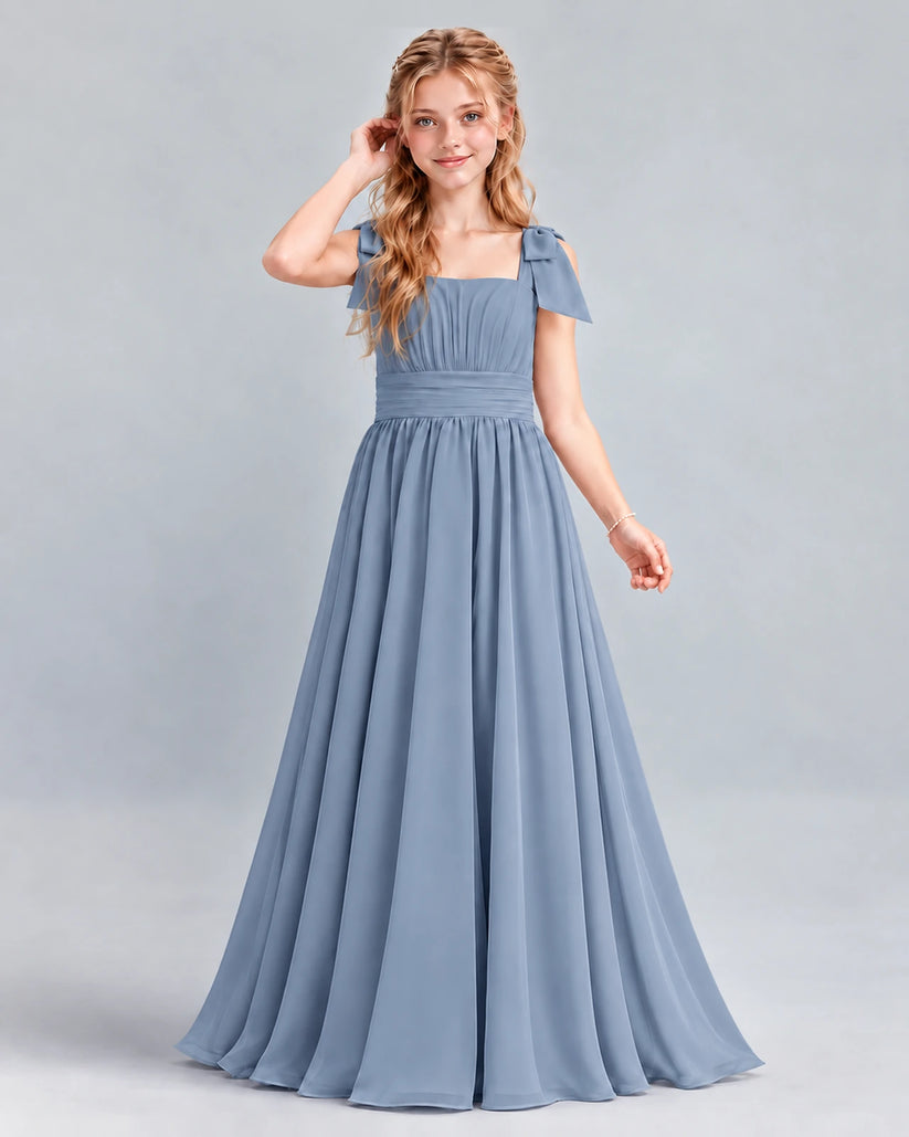 Dusty Blue A-line Junior Bridesmaid Dress Front