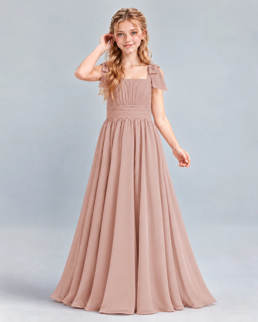 Dusty Rose A-line Junior Bridesmaid Dress Front