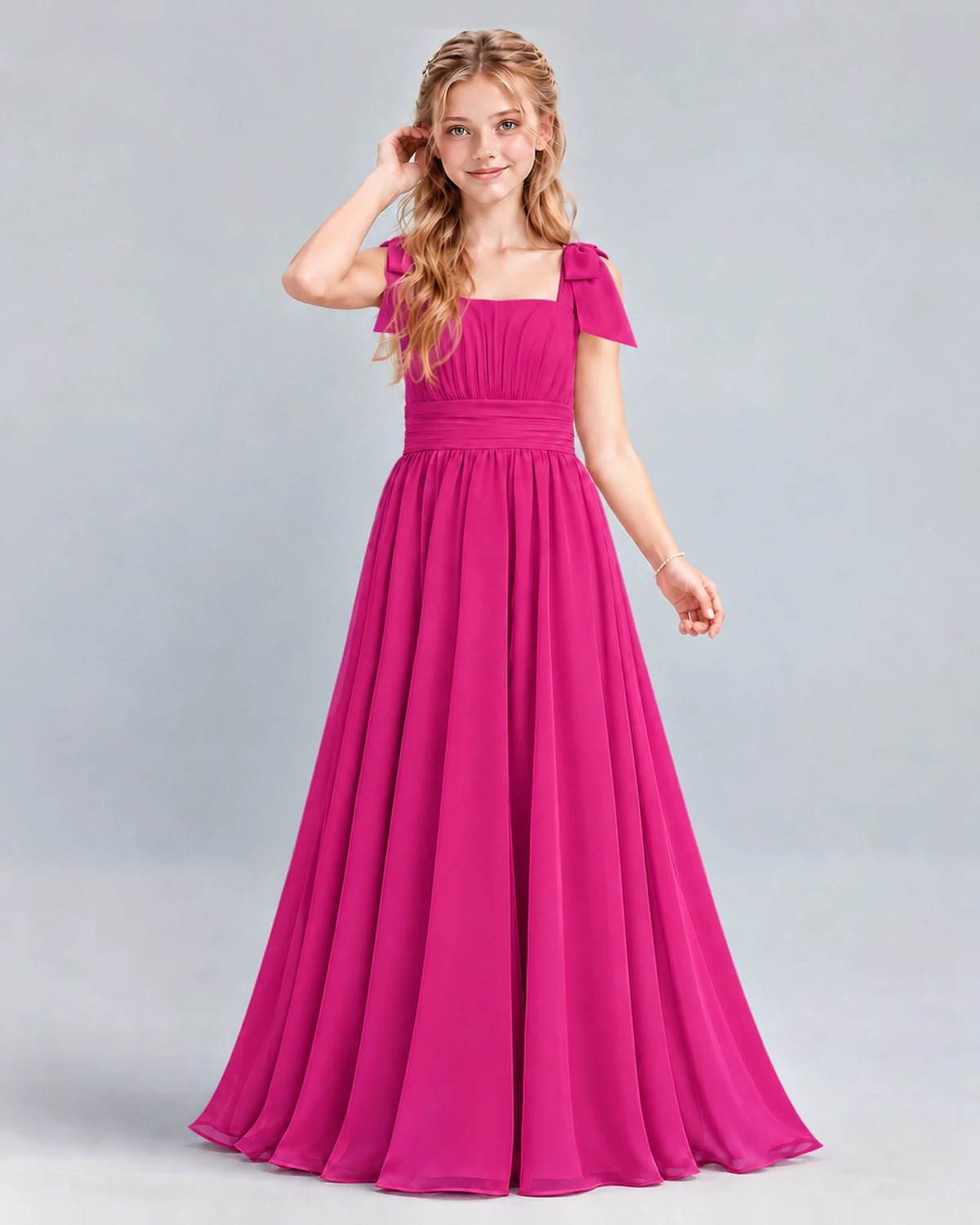Hot Pink A-line Junior Bridesmaid Dress Front