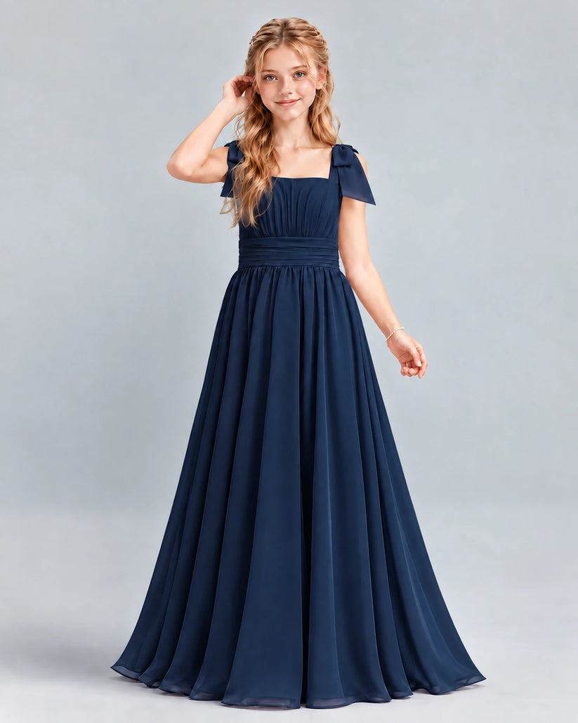 Navy Blue A-line Junior Bridesmaid Dress Front