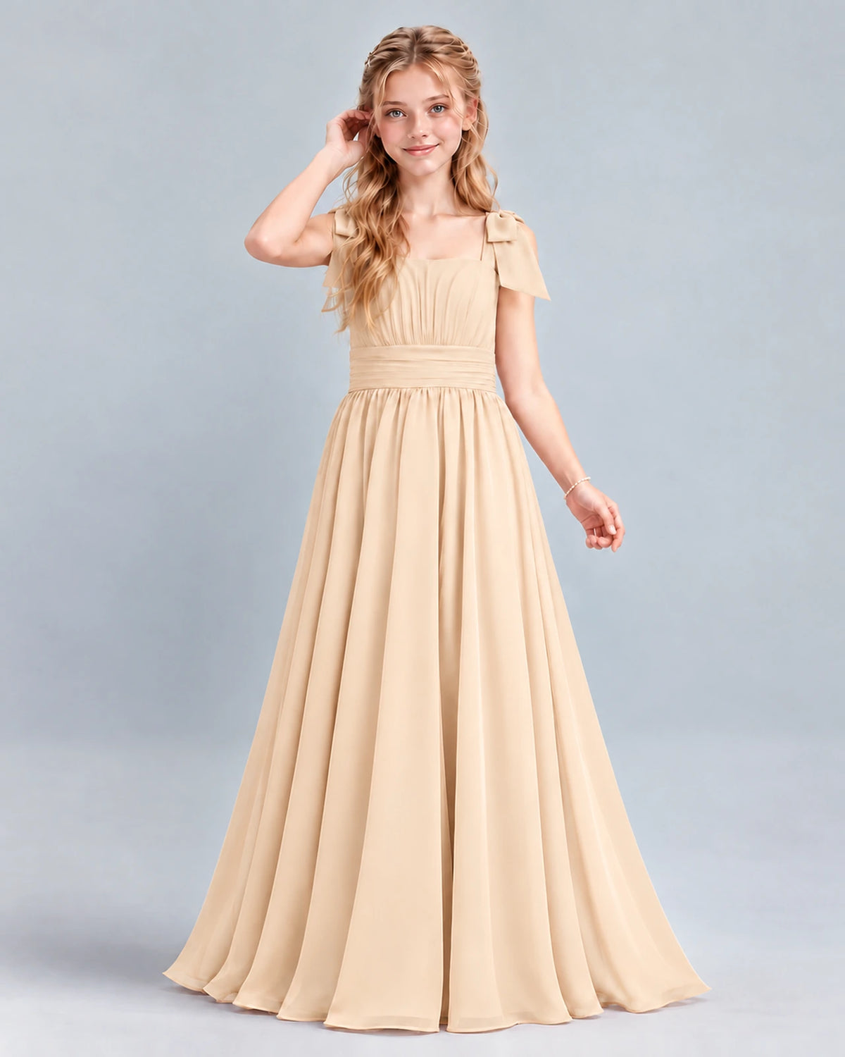 Peach A-line Junior Bridesmaid Dress Front