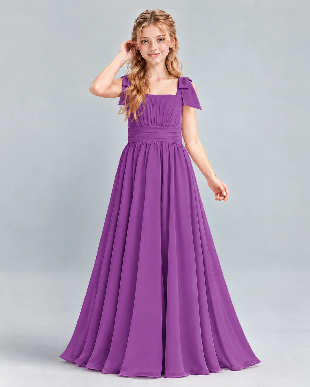 Purple A-line Junior Bridesmaid Dress Front