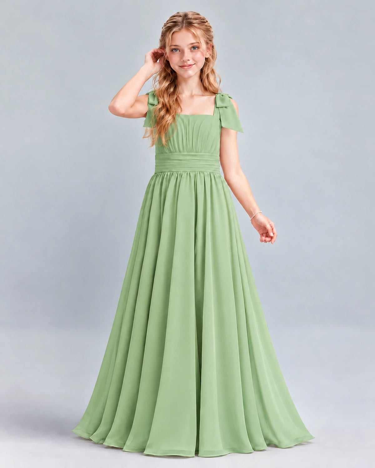 Sage Green A-line Junior Bridesmaid Dress Front