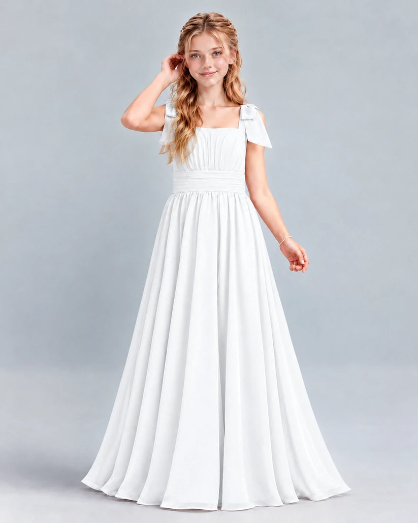 White A-line Junior Bridesmaid Dress Front