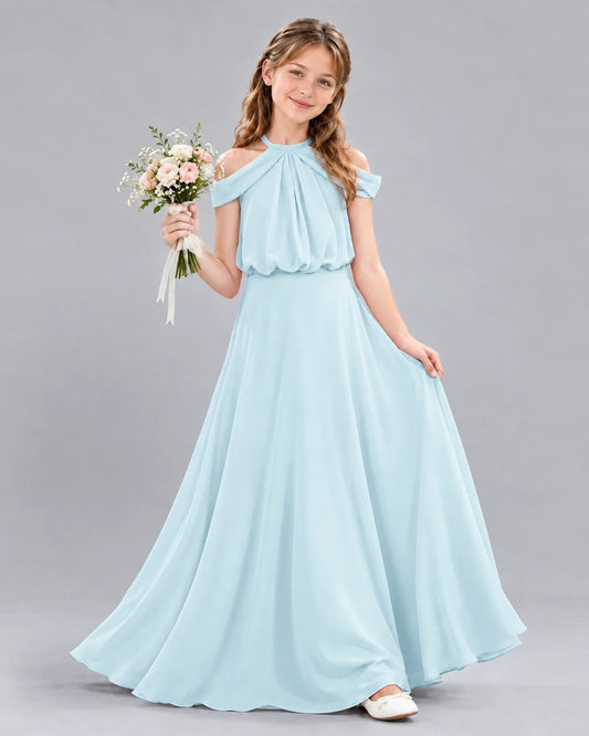 Baby Blue A-line Junior Bridesmaid Dress Front