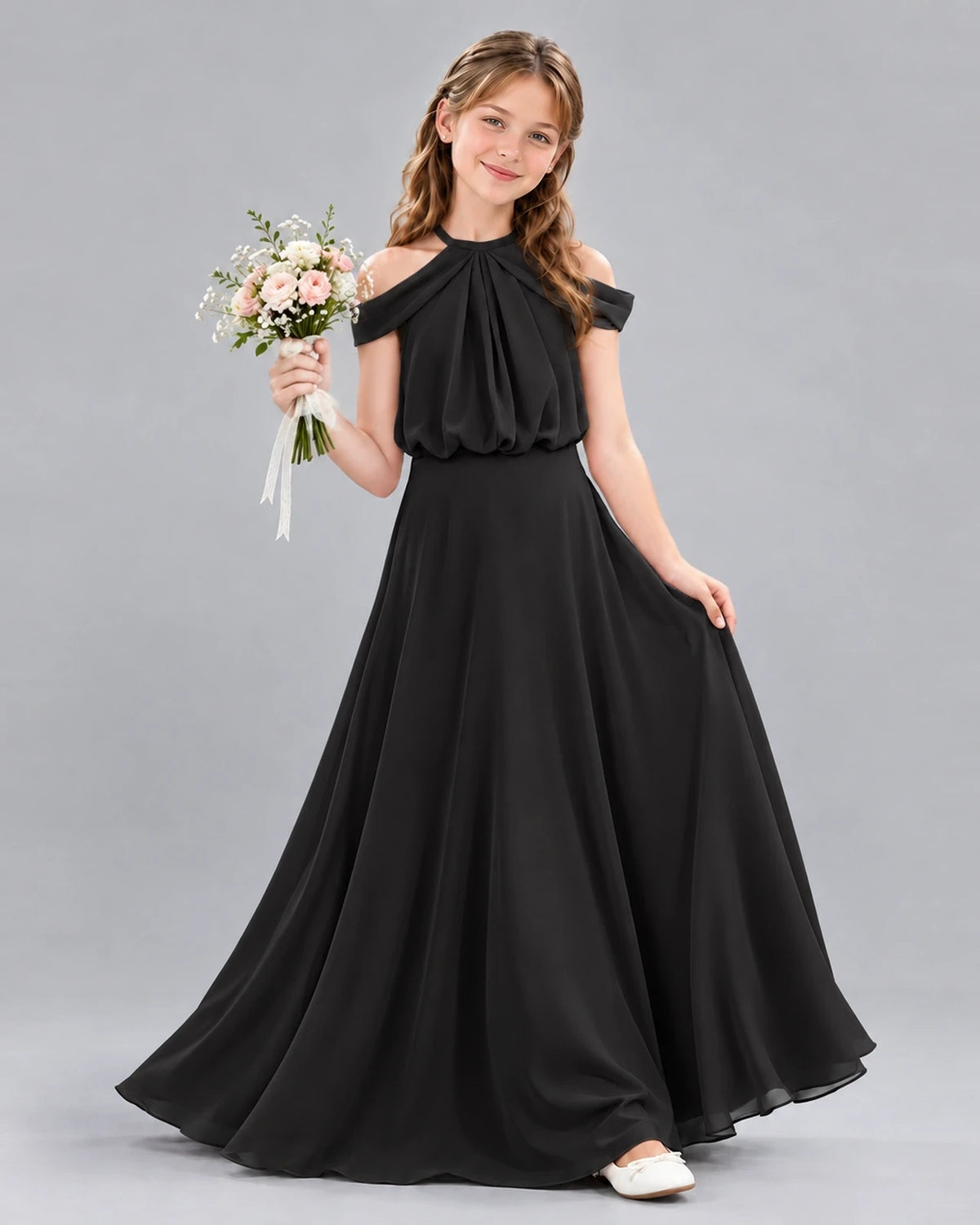 Black A-line Junior Bridesmaid Dress Front