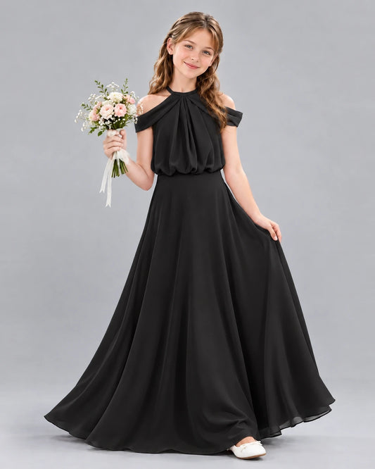Black A-line Junior Bridesmaid Dress Front