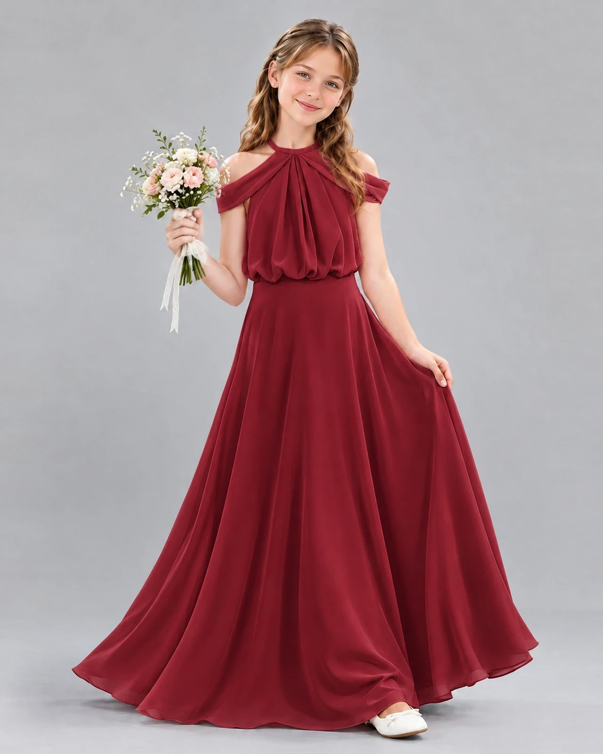 Burgundy A-line Junior Bridesmaid Dress Front