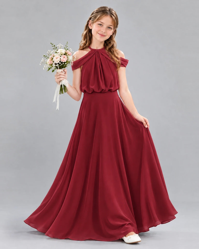 Burgundy A-line Junior Bridesmaid Dress Front