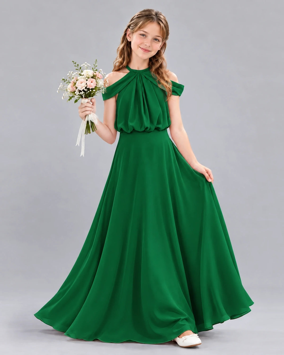 Dark Green A-line Junior Bridesmaid Dress Front