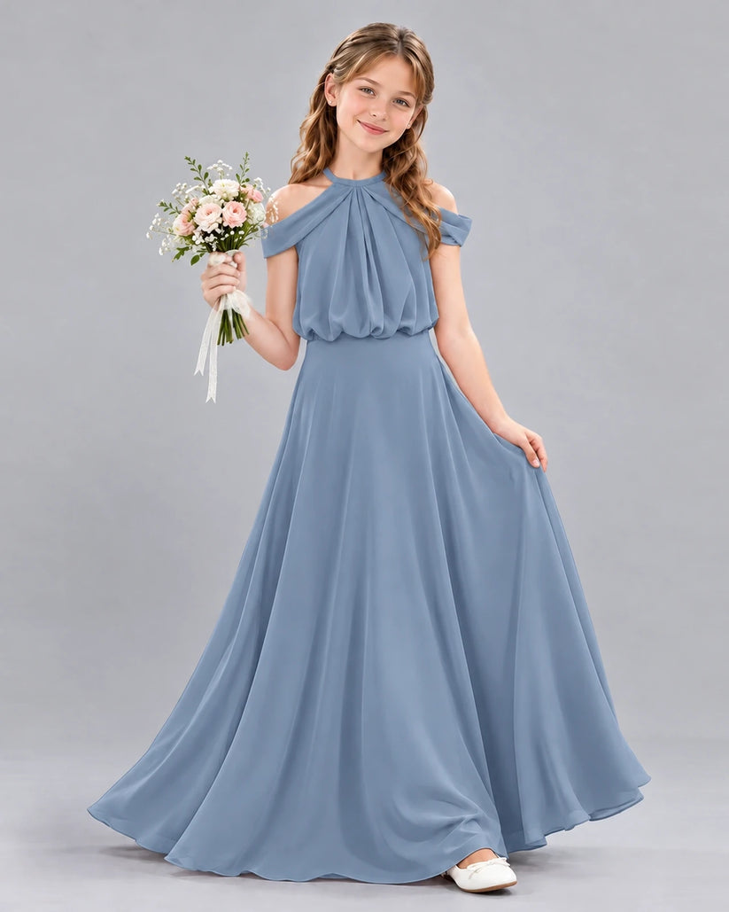 Dusty Blue A-line Junior Bridesmaid Dress Front