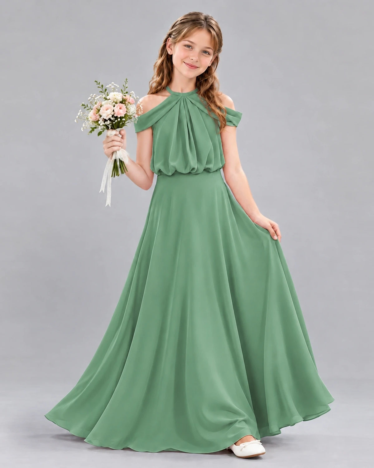 Eucalyptus A-line Junior Bridesmaid Dress Front