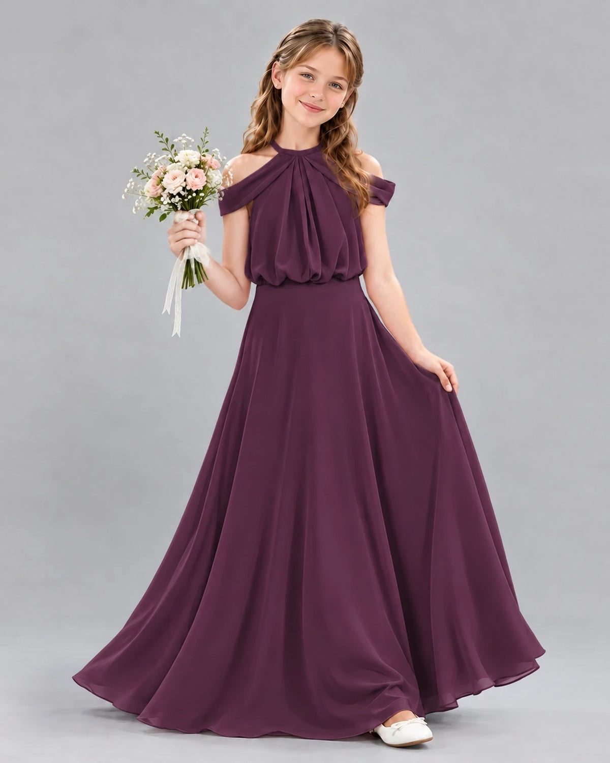 Grape A-line Junior Bridesmaid Dress Front