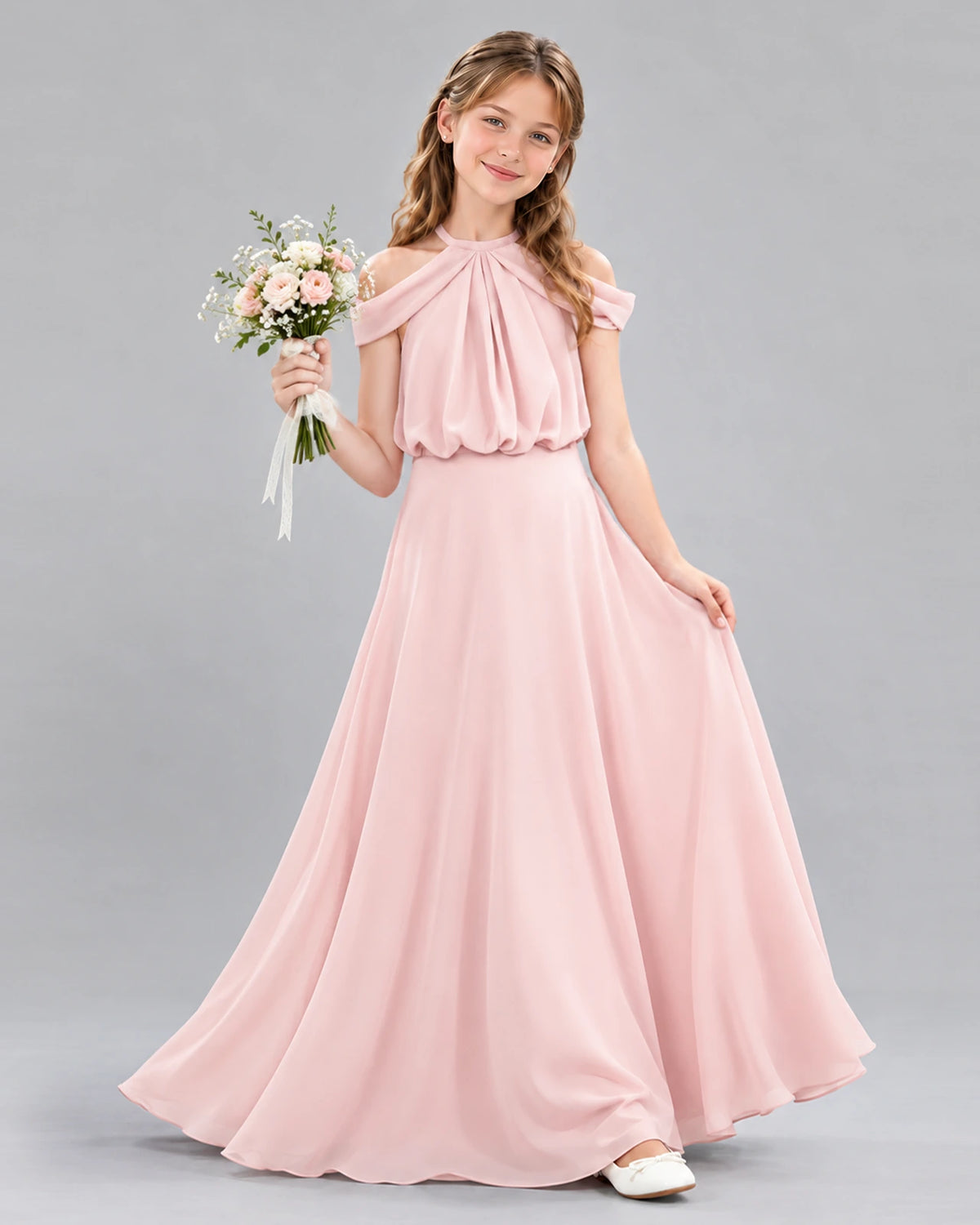 Pink A-line Junior Bridesmaid Dress Front