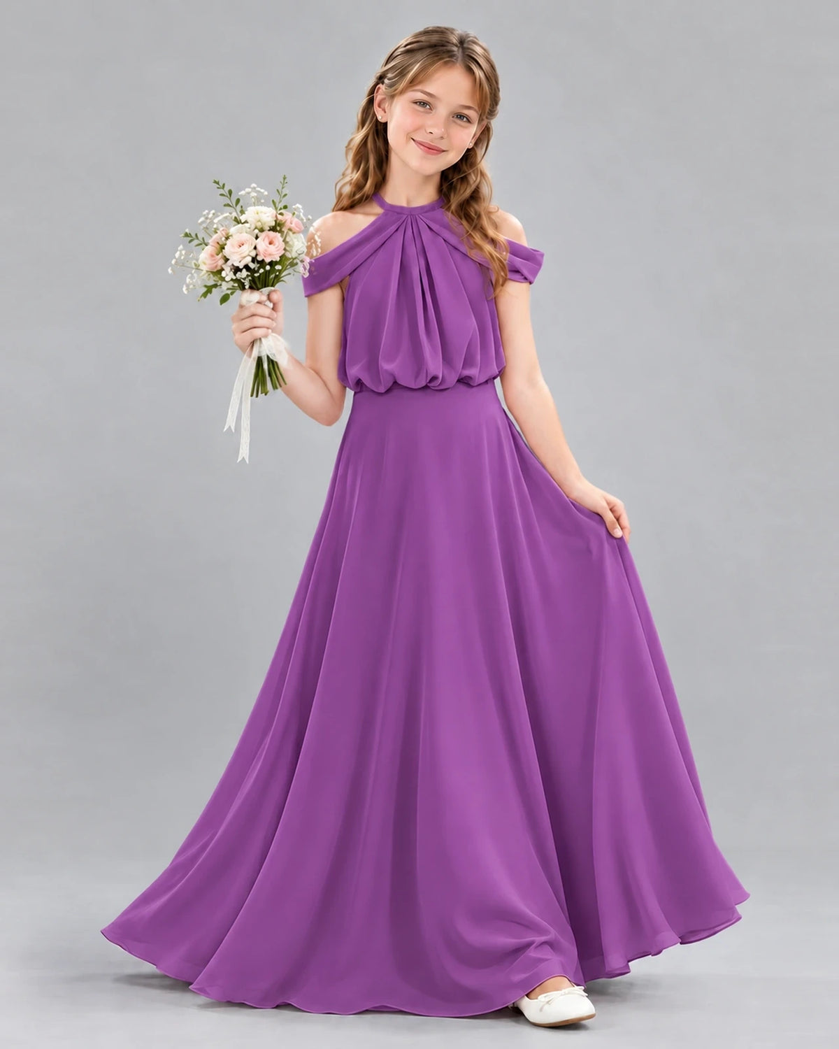 Purple A-line Junior Bridesmaid Dress Front