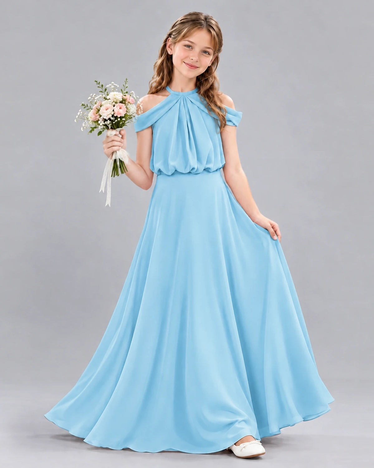 Sky Blue A-line Junior Bridesmaid Dress Front