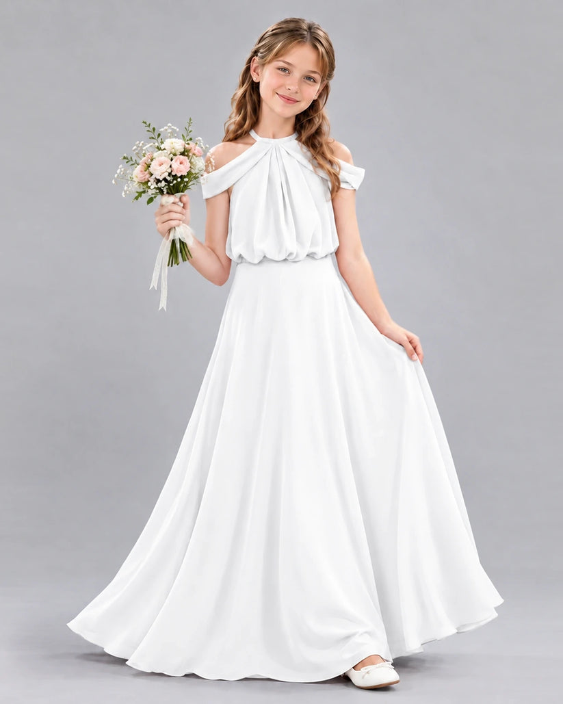 White A-line Junior Bridesmaid Dress Front