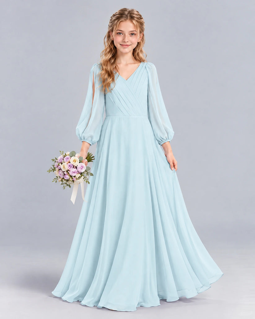 Baby Blue A-line Junior Bridesmaid Dress Front