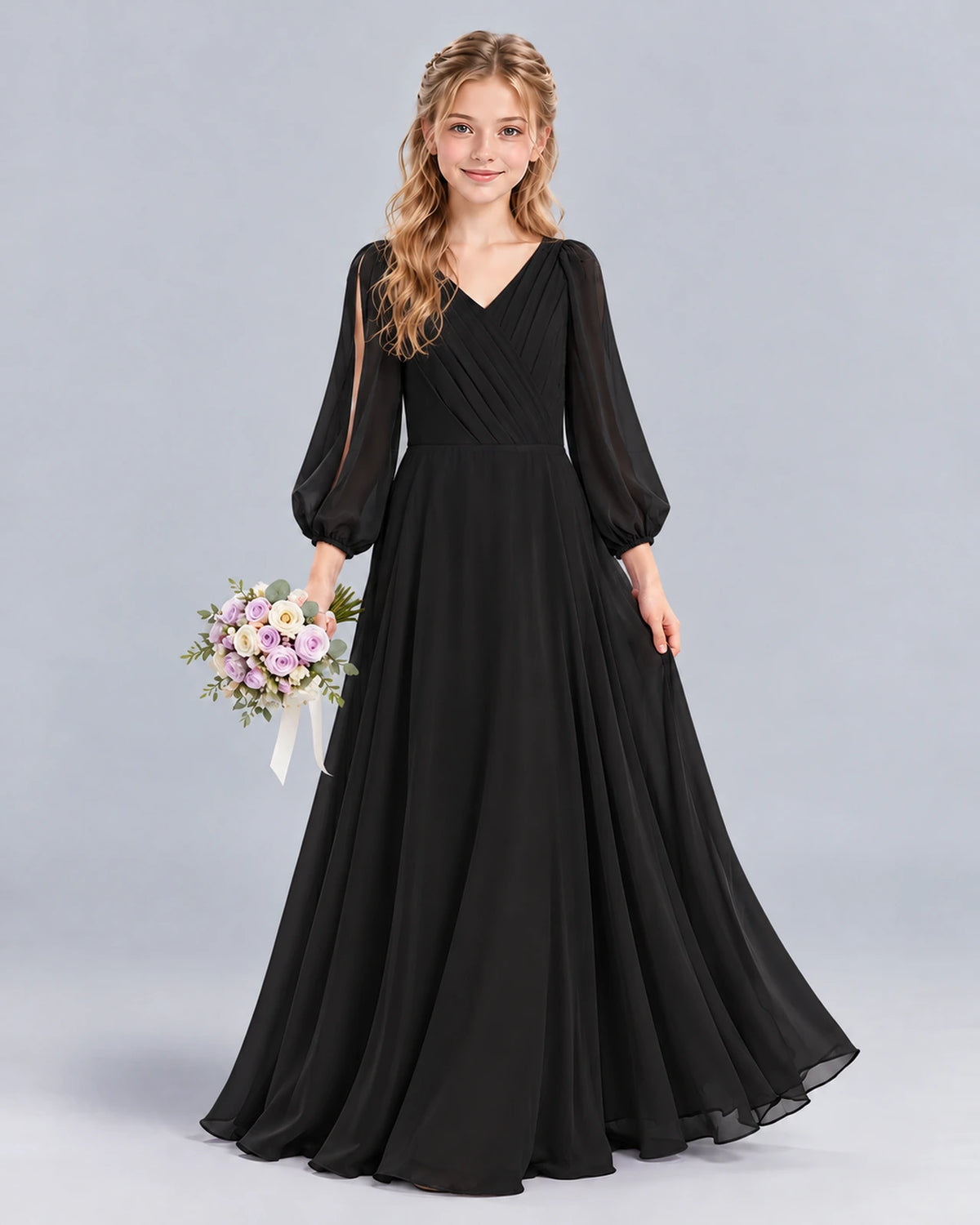 Black A-line Junior Bridesmaid Dress Front