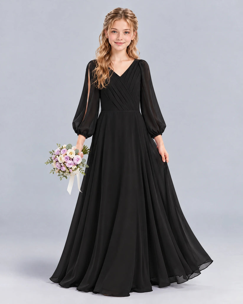 Black A-line Junior Bridesmaid Dress Front