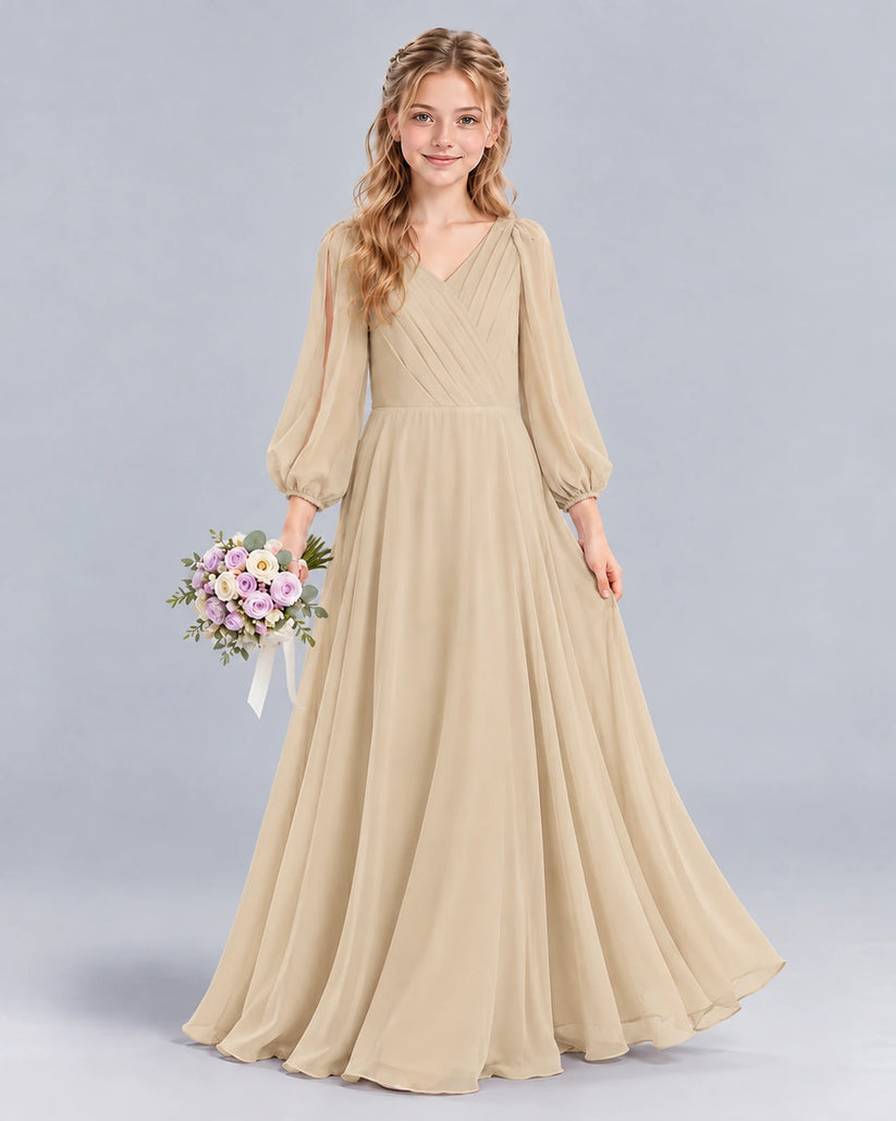 Champagne A-line Junior Bridesmaid Dress Front