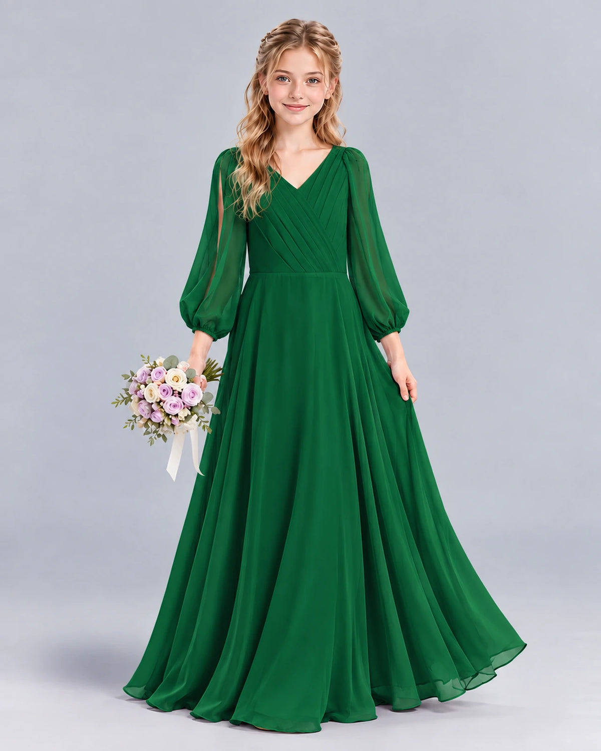 Dark Green A-line Junior Bridesmaid Dress Front