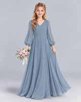 Dusty Blue A-line Junior Bridesmaid Dress Front