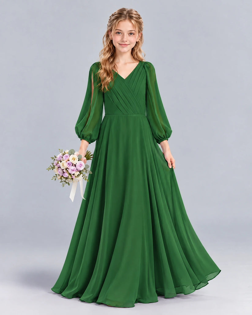 Emerald Green A-line Junior Bridesmaid Dress Front