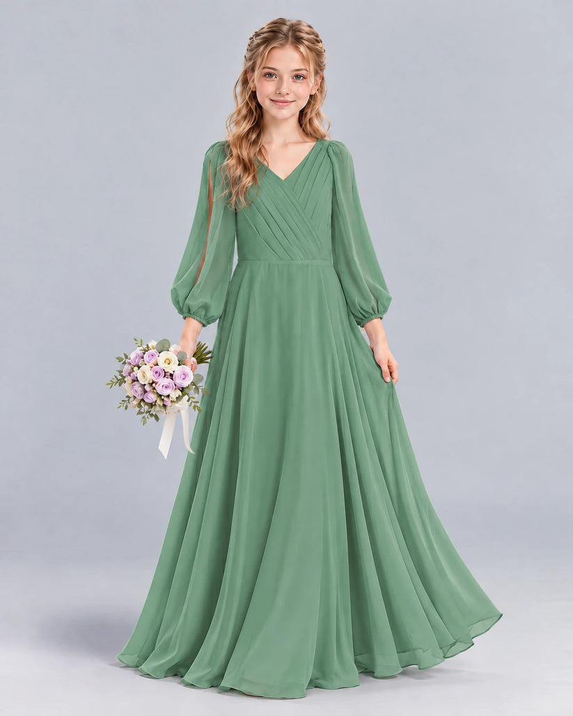 Eucalyptus A-line Junior Bridesmaid Dress Front