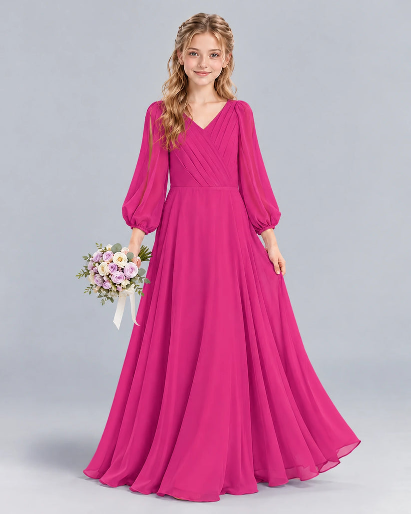 Hot Pink A-line Junior Bridesmaid Dress Front