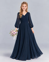 Navy Blue A-line Junior Bridesmaid Dress Front