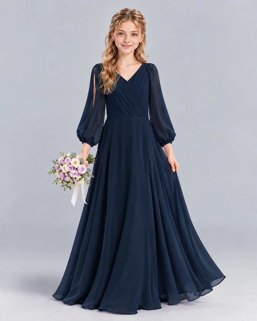 Navy Blue A-line Junior Bridesmaid Dress Front