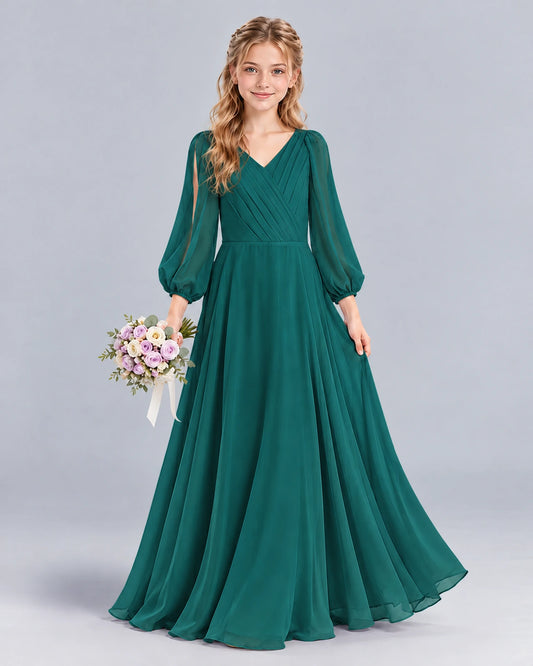 Peacock A-line Junior Bridesmaid Dress Front