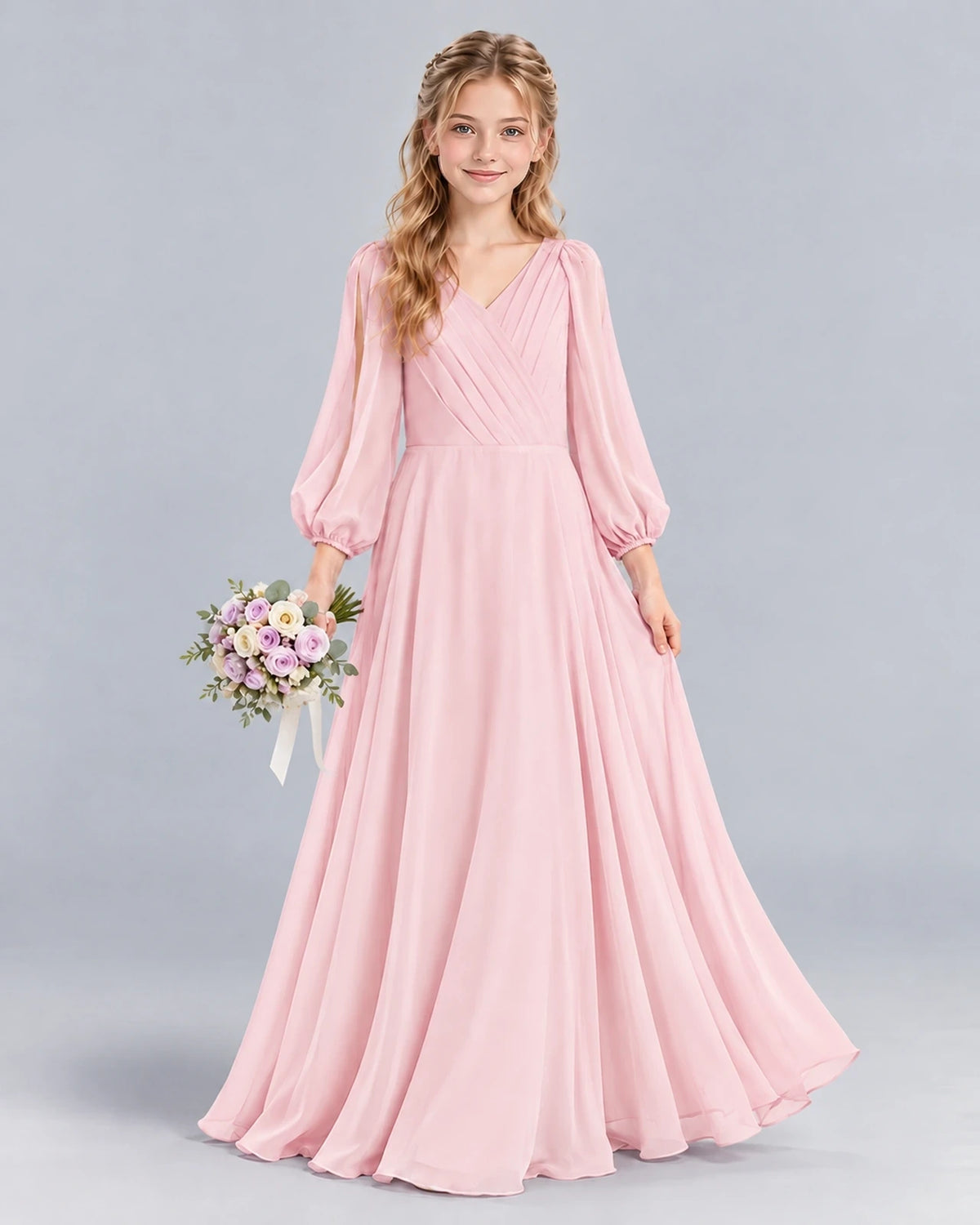 Pink A-line Junior Bridesmaid Dress Front