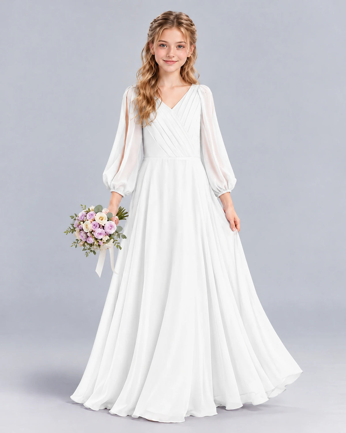 White A-line Junior Bridesmaid Dress Front