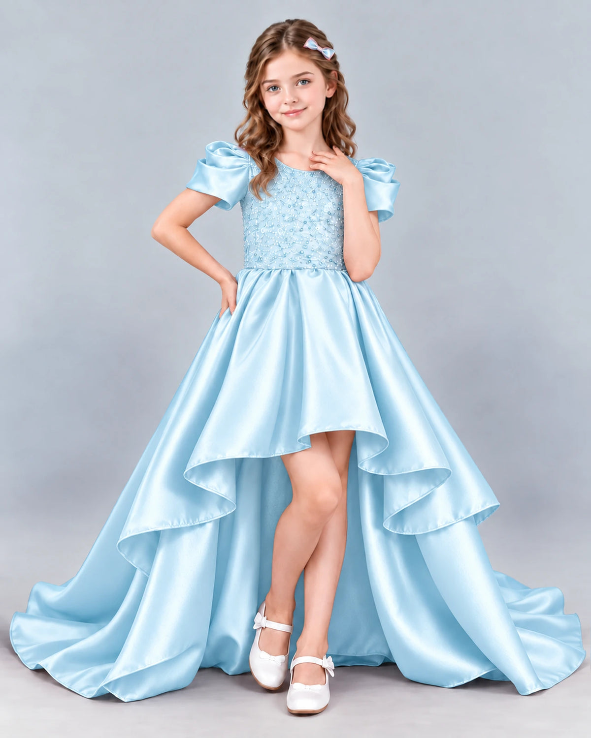 Baby Blue Ball Gown Girls Formal Dress Front