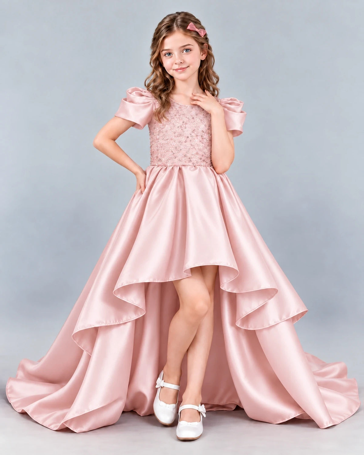 Blush Pink Ball Gown Girls Formal Dress Front